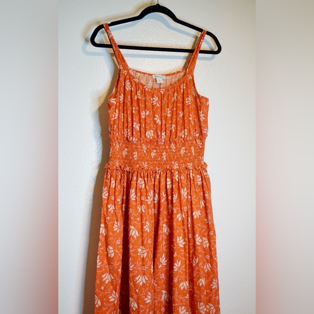 Sundance Artful Ari Floral Boho Smocked Waist Maxi Dress Red Orange